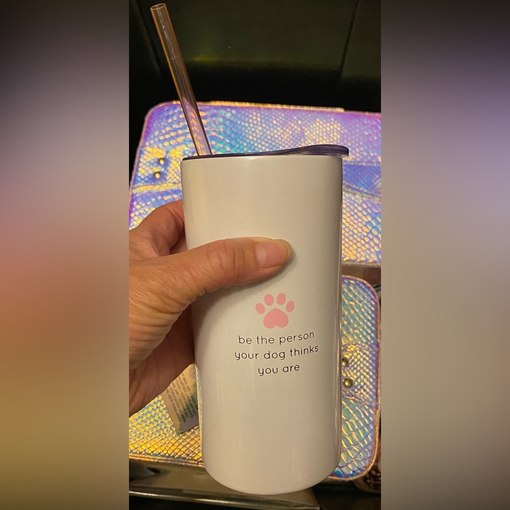 NWT, Icing White Dog Lover's Tumbler W/ Pink Straw - … your dog thinks you are